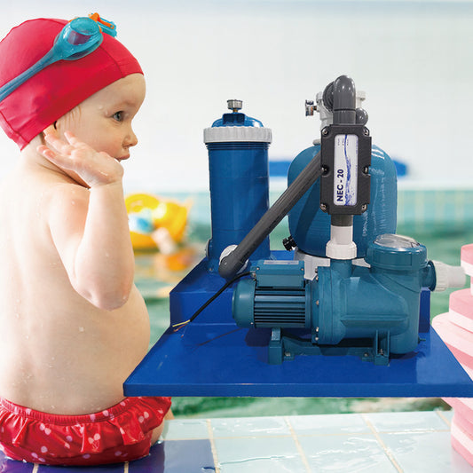 Infant swimming pool water circulation disinfection and filtration set, NEC-20 small swimming pool water treatment equipment, suitable for swimming pools of about 20 cubic meters, 100% chemical free, no irritation, skin friendly