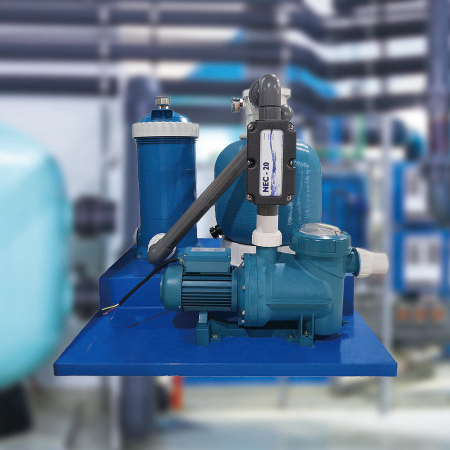 Infant swimming pool water circulation disinfection and filtration set, NEC-20 small swimming pool water treatment equipment, suitable for swimming pools of about 20 cubic meters, 100% chemical free, no irritation, skin friendly