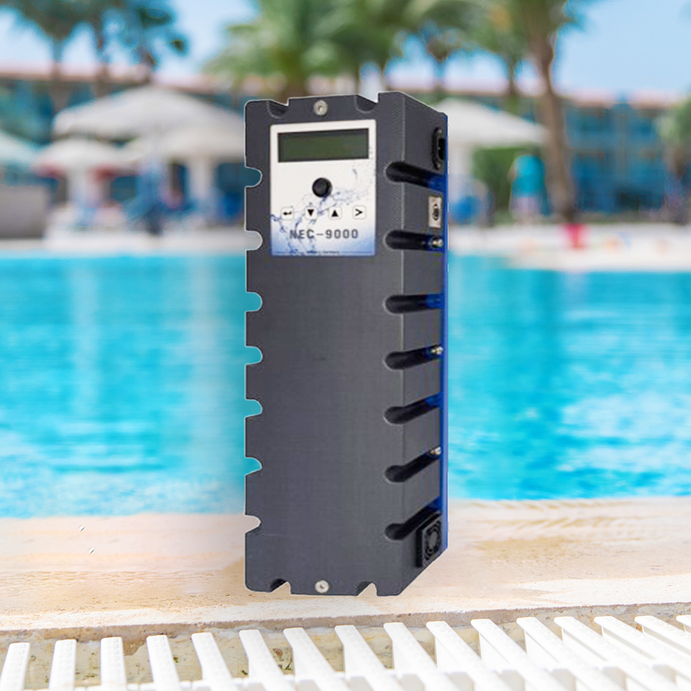 Copper silver ion swimming pool water processor, model NEC-9000, suitable for swimming pools of 120-200 cubic meters. Physical water purification equipment for swimming pools, 100% chemical free, making swimming safer