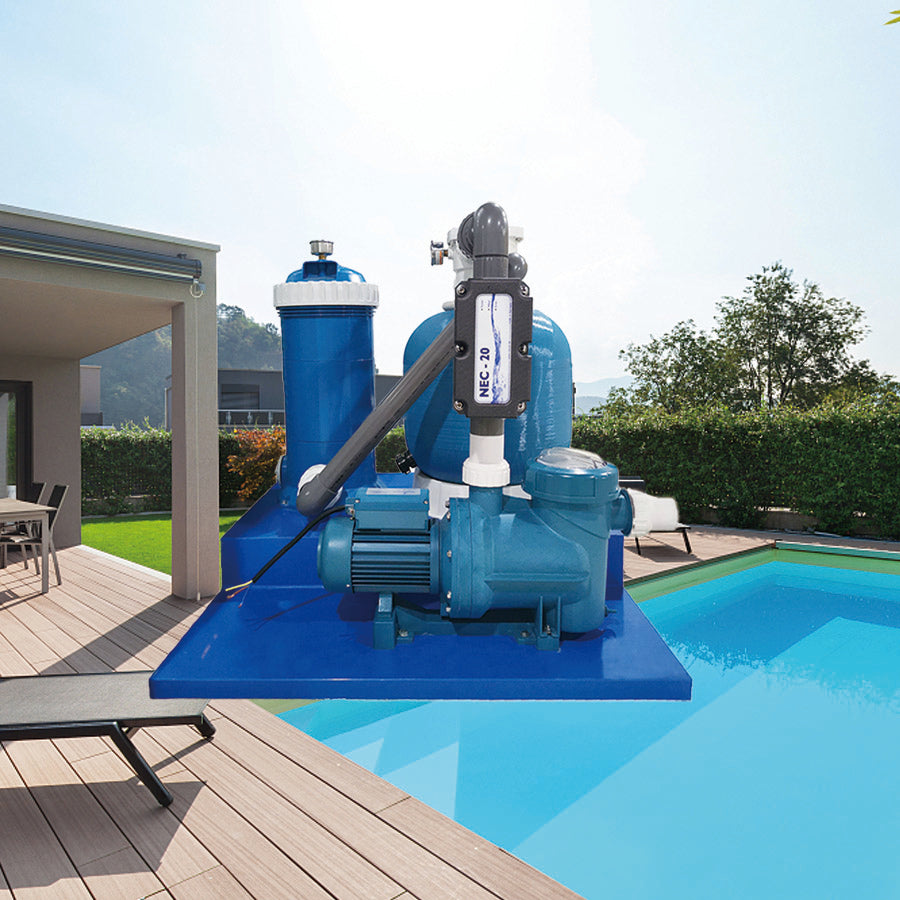 Infant swimming pool water circulation disinfection and filtration set, NEC-20 small swimming pool water treatment equipment, suitable for swimming pools of about 20 cubic meters, 100% chemical free, no irritation, skin friendly