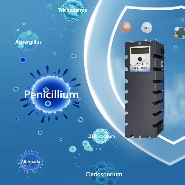 Copper silver ion swimming pool water processor, model NEC-9000, suitable for swimming pools of 120-200 cubic meters. Physical water purification equipment for swimming pools, 100% chemical free, making swimming safer